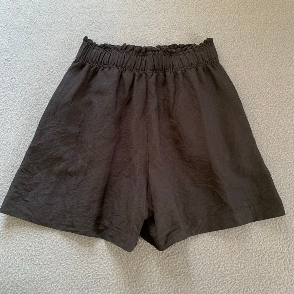 Pull On Elastic Waist Black Linen Blend Shorts XS Lightweight Neutral Casual